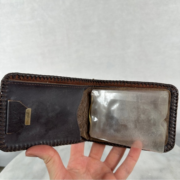 Vintage tooled western Handcrafted Brown Leather Wallet 70s floral boho tan - Picture 4 of 15